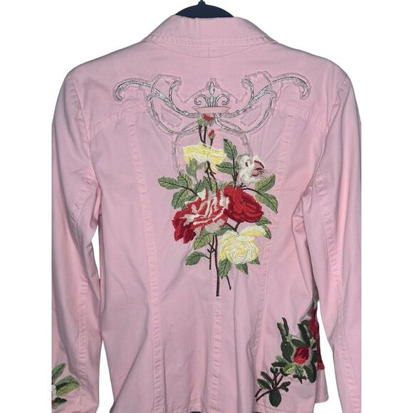 Johnny Was Blazer Jacket Womens M Pink  Floral Roses Embroidered JW Coat Medium - Picture 4 of 16